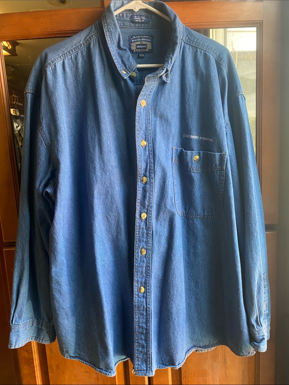 AllSport Men's Blue Denim Long-Sleeve Button-Down Shirt XXL Timeless